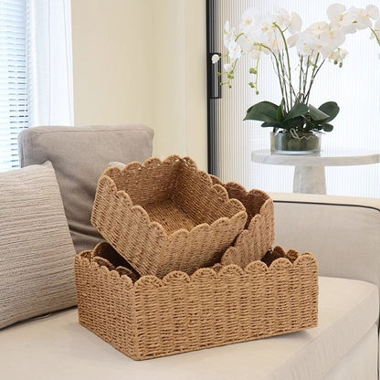 Handwoven storage basket with playful design Acalora