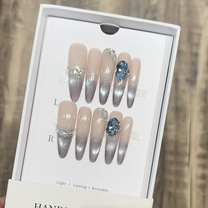 Glamorous Stiletto Press-On Nail Art Set with Rhinestone and Ombre Design Acalora