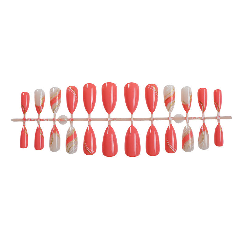 Premium Gel Press-On Nail Set with Elegant Swirls and Shimmering Accents Acalora