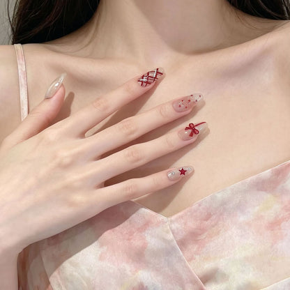Romantic Themed Press-On Nail Set with Heart and Bow Accents Acalora