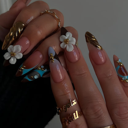 Artistic 3D Floral Press-On Nail Design Acalora