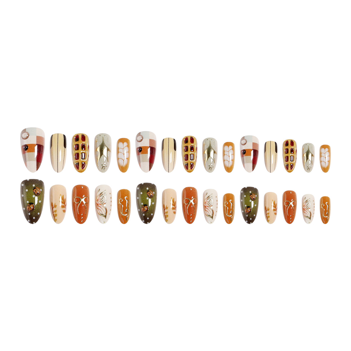 Artificial nail set with handcrafted botanical patterns and elegant accents Acalora