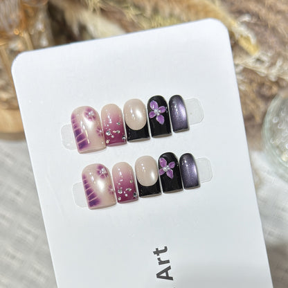 Decorative Press-On Nail Art Set with Floral and Gem Accents Acalora