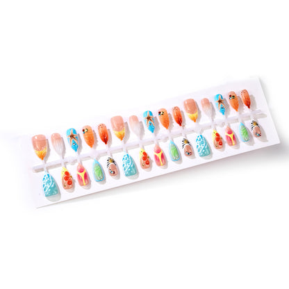 Artistic Beach-Themed Press-On Nail Set Acalora