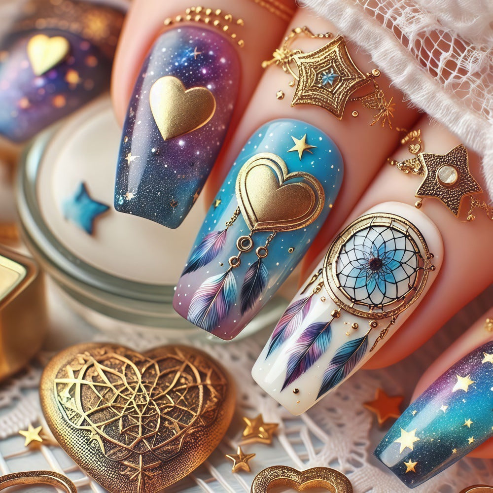 Dreamcatcher motif artificial nails Acalora