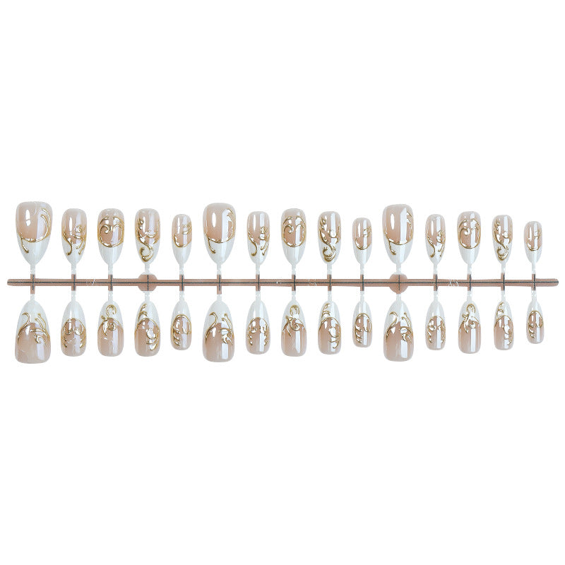 Elegant Press-On Nail Art Set with Decorative Gold Accents Acalora