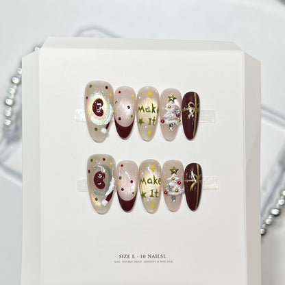 Glittery Press-On Nail Art Set with Snowflake Design Acalora