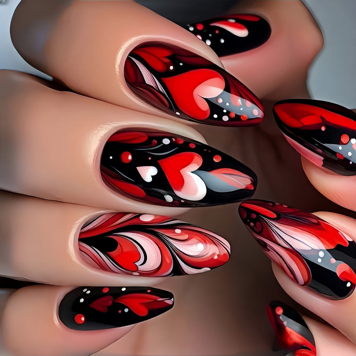 Artificial nails with romantic heart design and fine accents Acalora