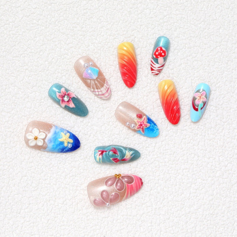 Artistic Floral Decorated Press-On Nails Acalora