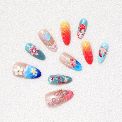 Artistic Floral Decorated Press-On Nails Acalora