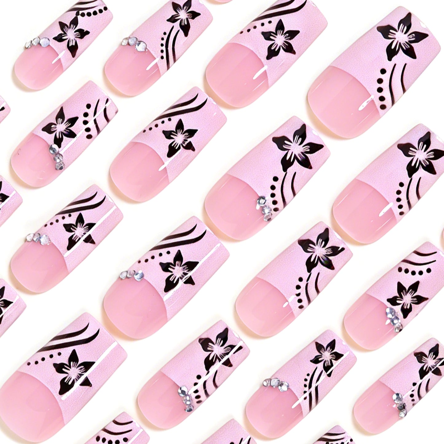 Decorative Floral Long Acrylic Nail Tips Acalora