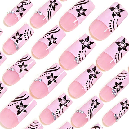 Decorative Floral Long Acrylic Nail Tips Acalora