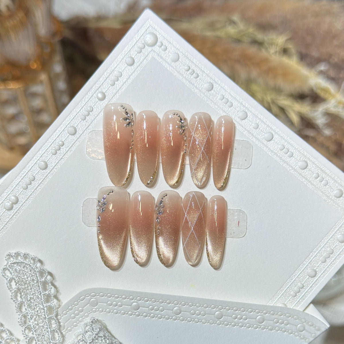 Glamorous Stiletto Press-On Nail Set with Rhinestone Accents Acalora