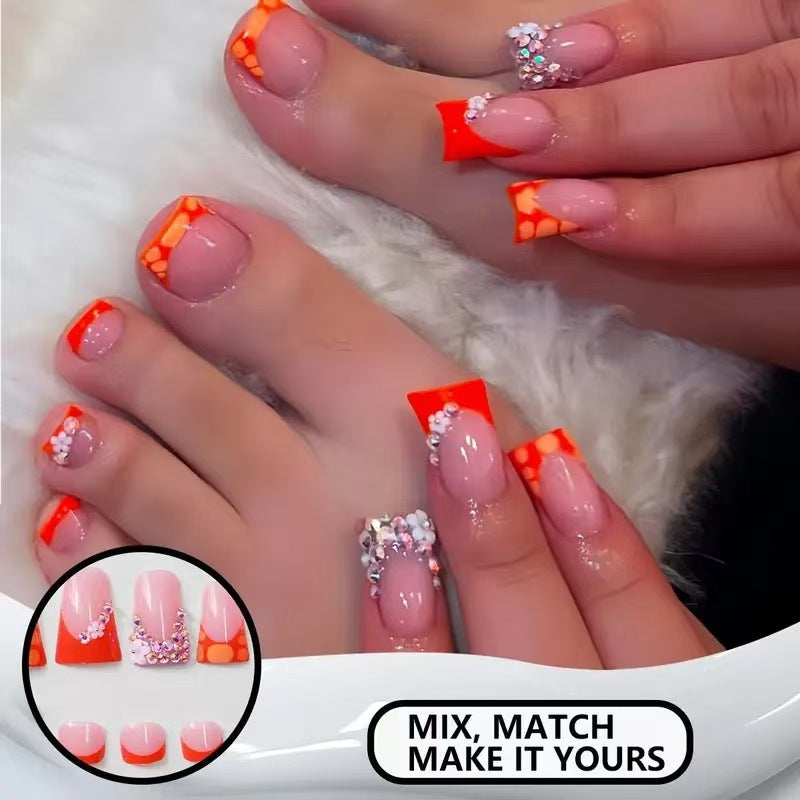 Decorative Press-On Nail Set with Vibrant Shapes and Gems Acalora