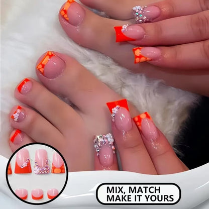 Decorative Press-On Nail Set with Vibrant Shapes and Gems Acalora