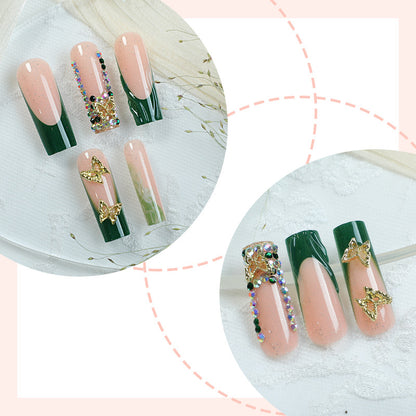 Premium Decorative Press-On Nail Set with Artistic Floral and Gem Accents Acalora