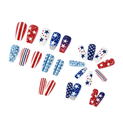 Artificial nails with patriotic star and stripe design Acalora