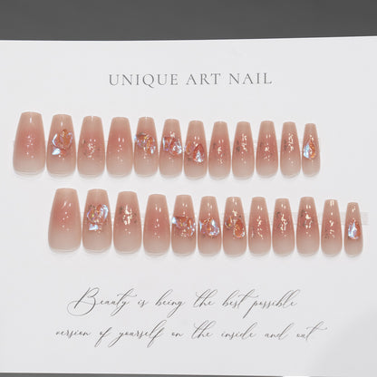 Artistic Press-On Nail Tips with Floral Design Acalora