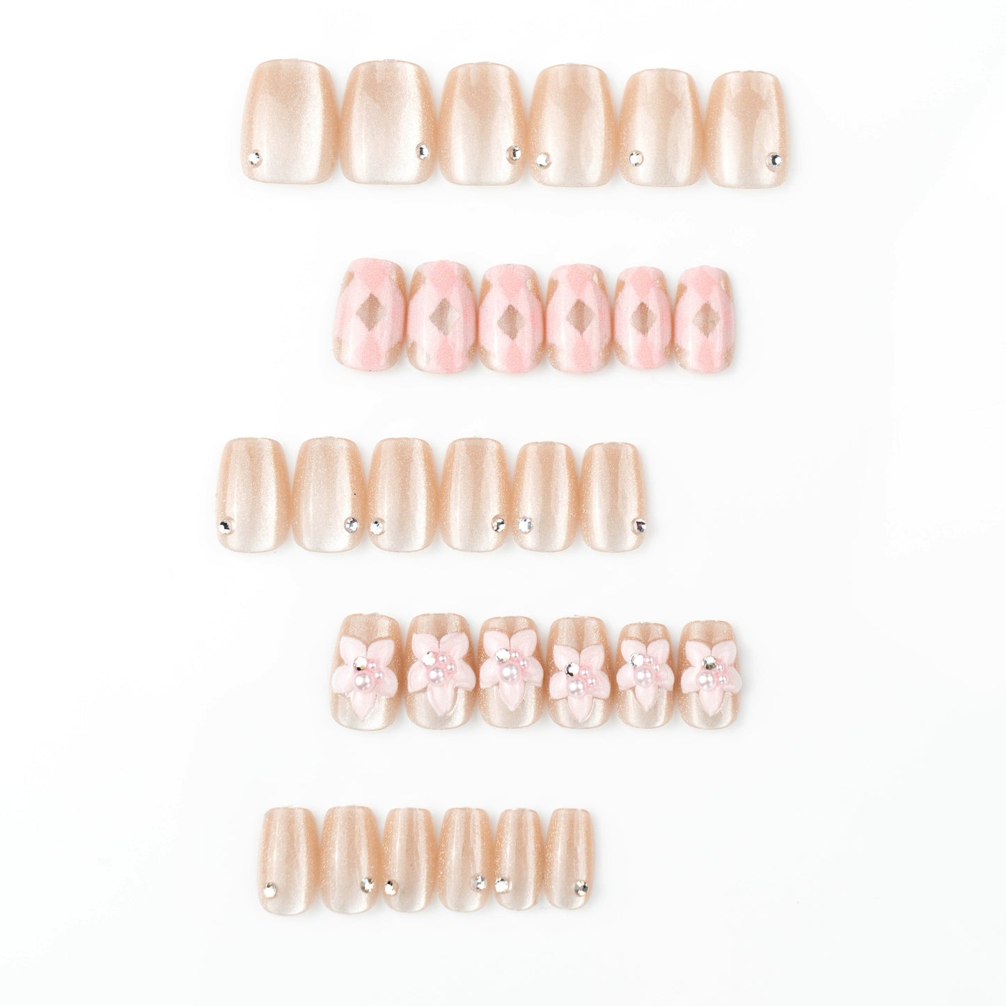 Artificial nail set with floral accents and glitter Acalora