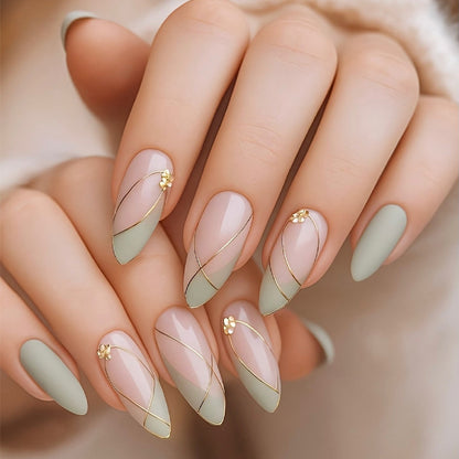 Elegant Press-On Nail Art Set with Decorative Floral Accents Acalora