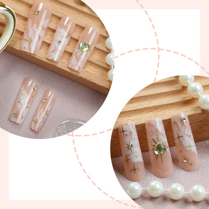Artistic Press-On Nail Set with Floral and Gem Accents Acalora