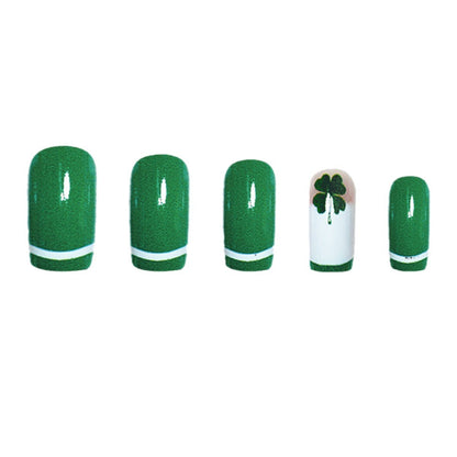 Glamorous Press-On Nail Art Set with Clover Motif Acalora