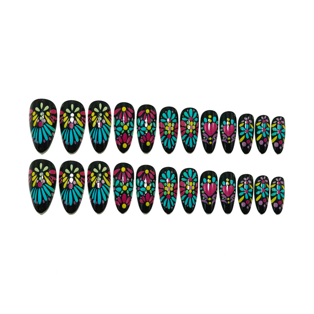 Artificials nails with colorful flower pattern Acalora