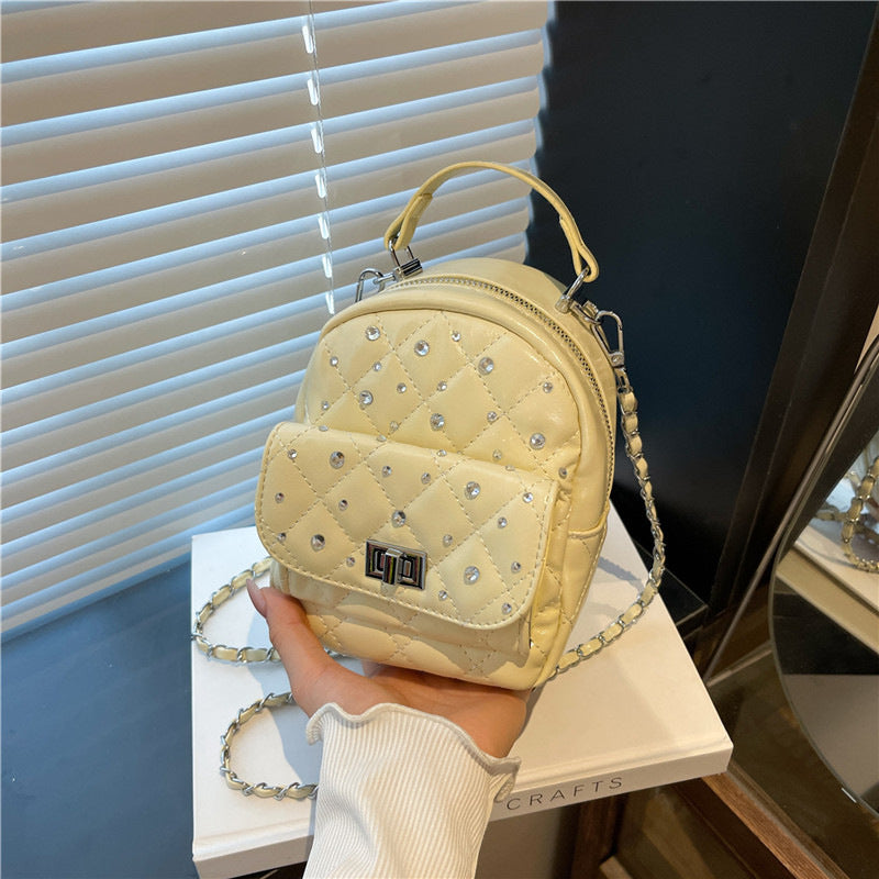 Quilted Mini Backpack with Rhinestone Accents Acalora