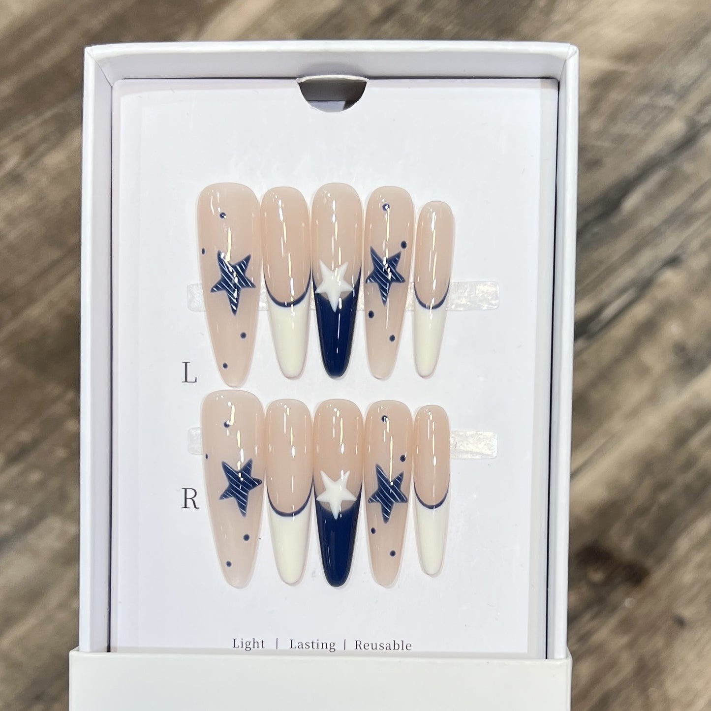 Artistic Stiletto Press-On Nail Set with Celestial Design Acalora