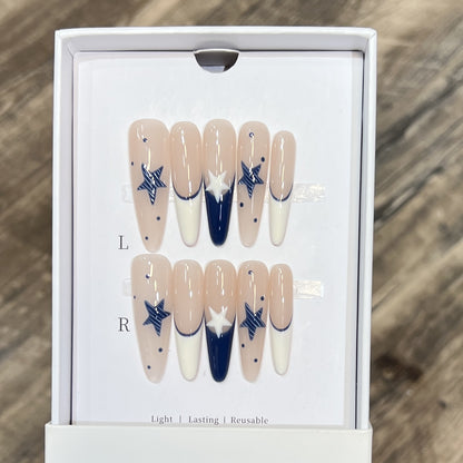 Artistic Stiletto Press-On Nail Set with Celestial Design Acalora