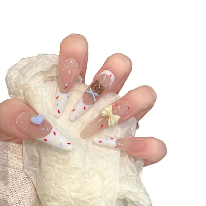 Decorative Stiletto Press-On Nail Art Set with Cute Character Accents Acalora