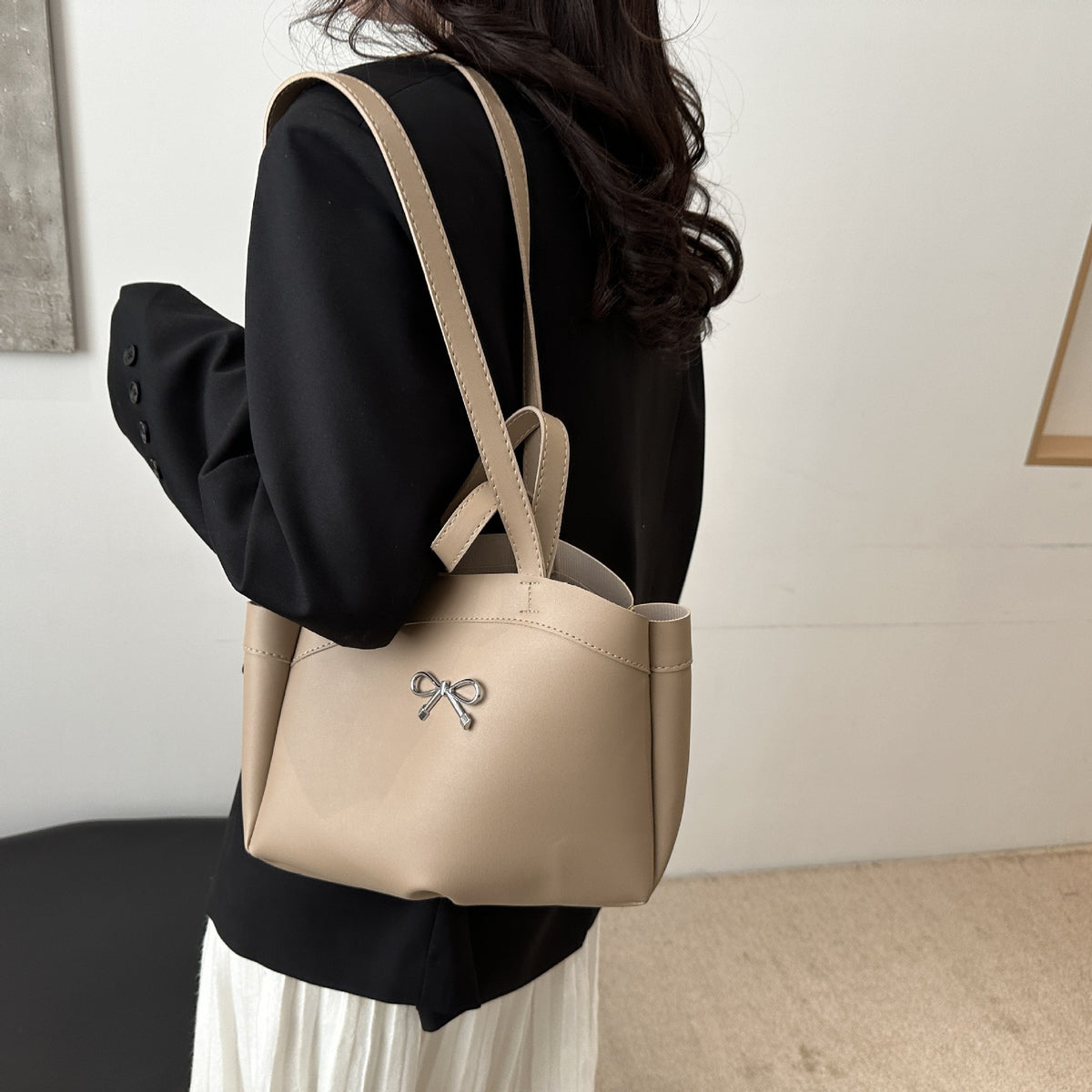 Elegant Bow Accent Handheld Tote Bag Acalora