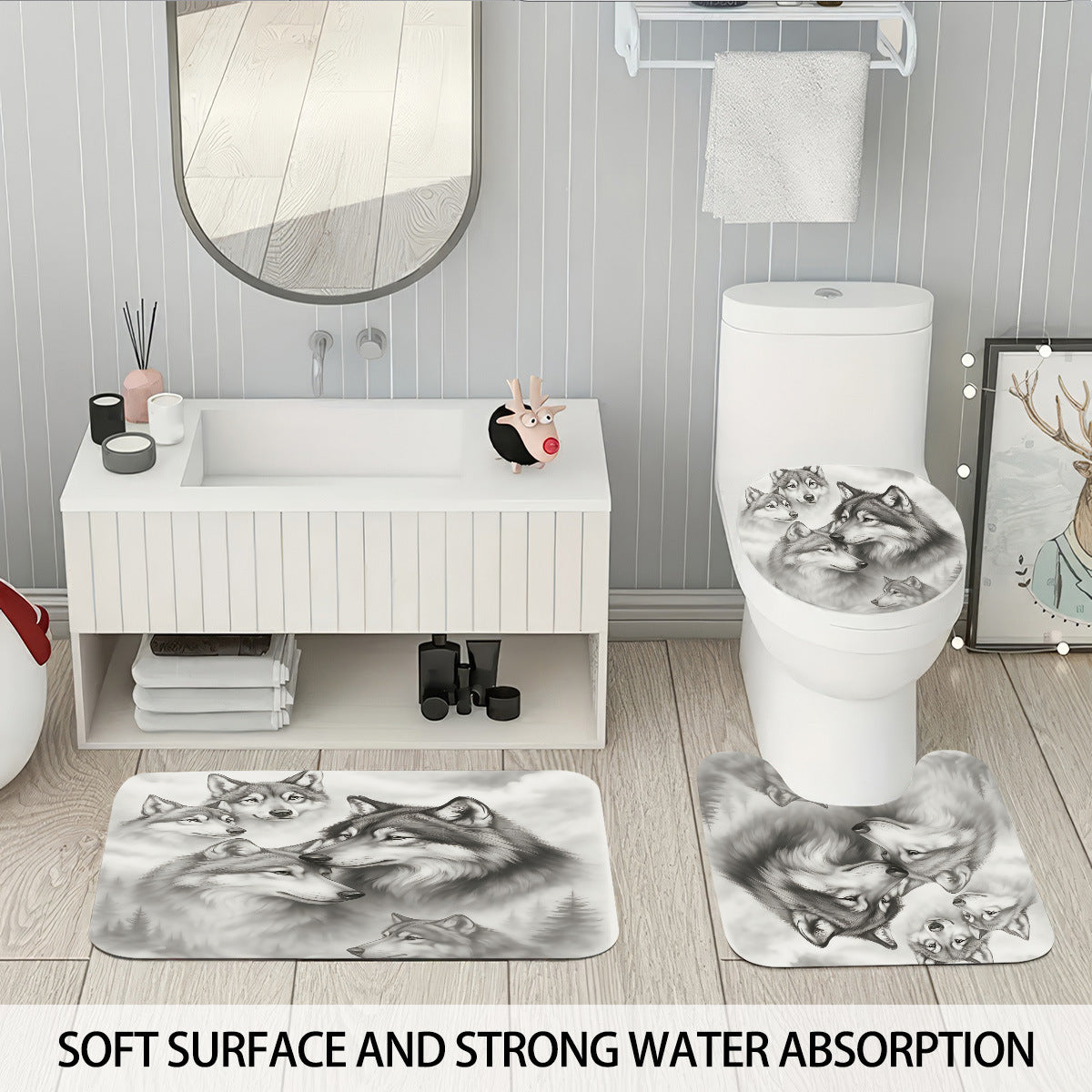 High-Definition Wolf-Themed Bathroom Décor Set