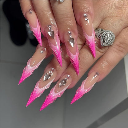 Artistic Stiletto Press-On Nail Art with Metallic Accents Acalora