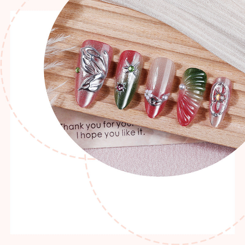 Decorative Press-On Nail Art Set with Botanical Designs Acalora