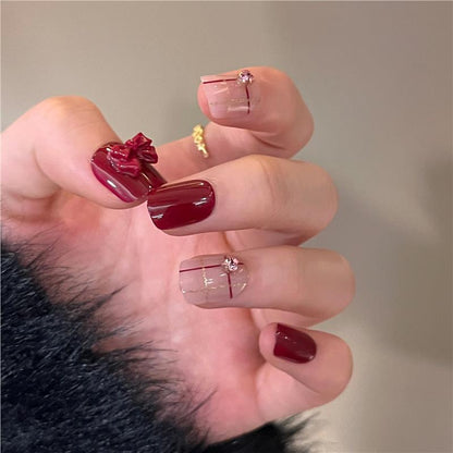 Decorative Press-On Nail Art Set with 3D Bow Accents Acalora