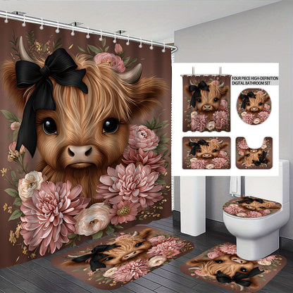 Cute Cow-Themed Digital Bathroom Set
