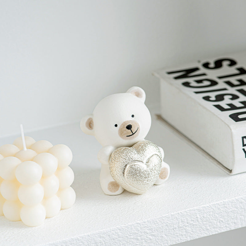 Kawaii Bear Figurine with Heart Acalora