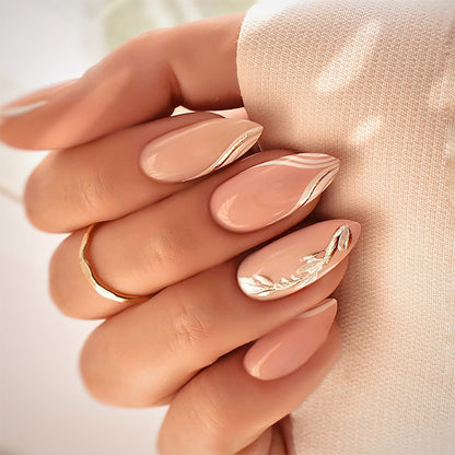 Elegant Press-On Nail Set with Floral Accent Designs Acalora