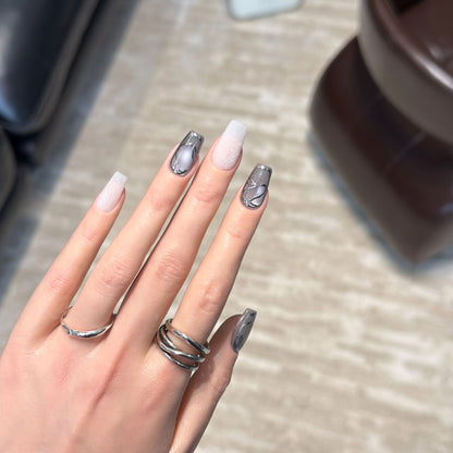 Elegant Acrylic Press-On Nail Art Set with Metallic Design Elements Acalora