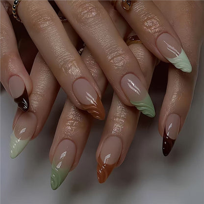 Artistic French Tip Press-On Nails with Curved Design Acalora