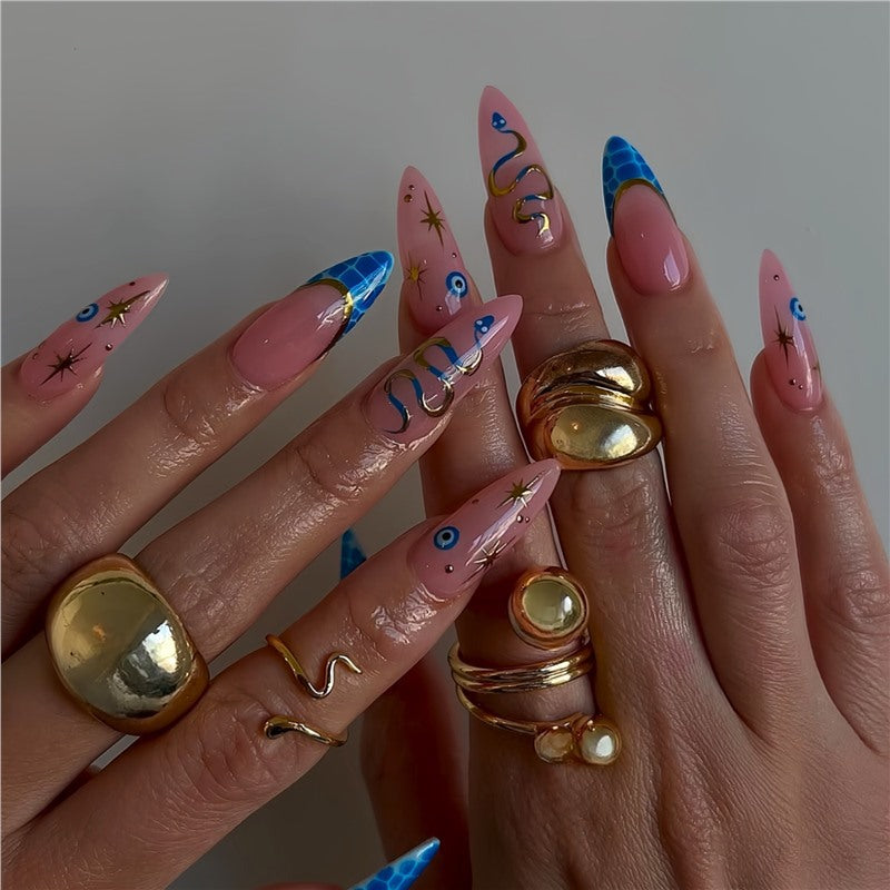 Artistic Stiletto Press-On Nails with Unique Design Acalora