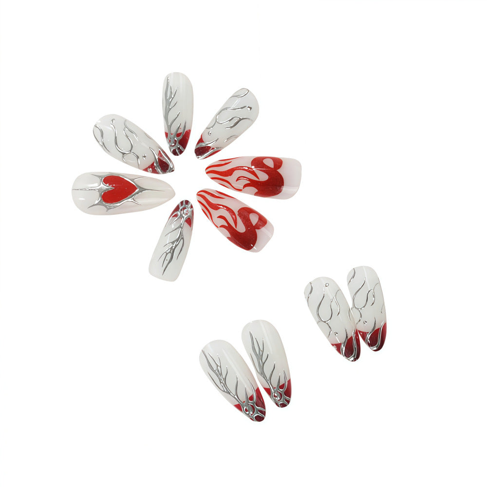 Stylish artificial nails with creative heart and flame designs Acalora