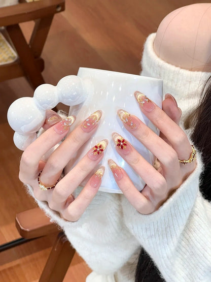 Artificial nails with elegant flower design and glitter accents Acalora