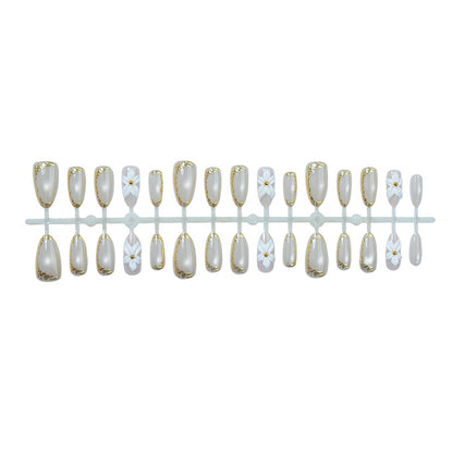 Elegant Press-On Nail Art Set with Floral and Gold Accents Acalora