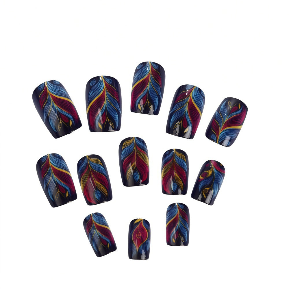 Artificial nails with colorful feather design Acalora