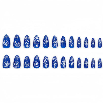 Artificial nails in festive winter design with glittering snowflakes and elegant decorations Acalora