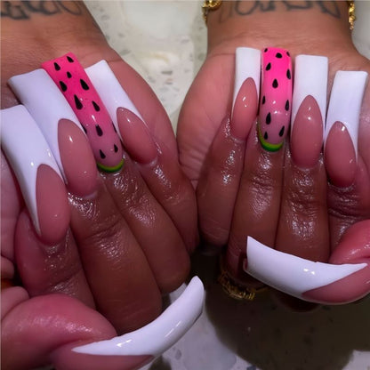 Playful Watermelon Themed Press-On Nail Art Acalora