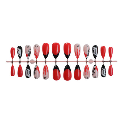 Artistic Press-On Nails with Flame Design Acalora