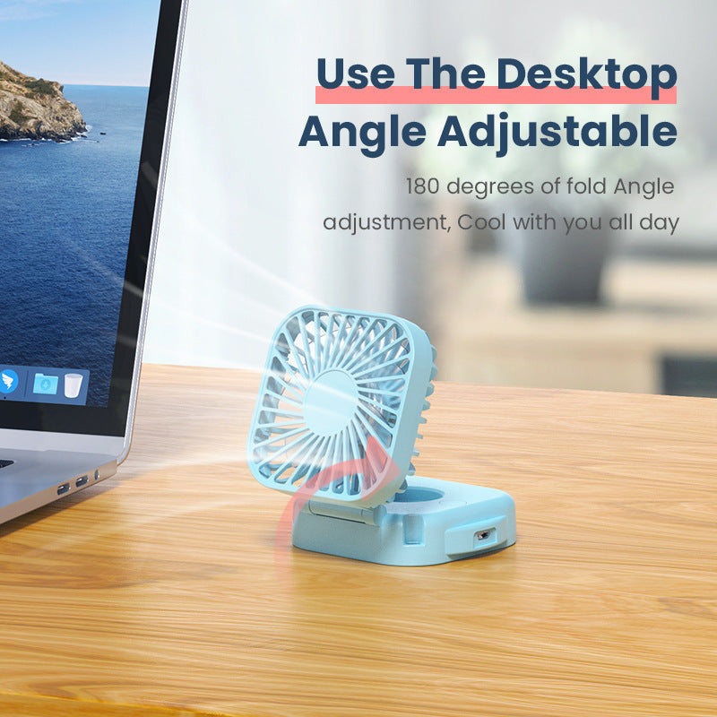 Unisex nan compact foldable clip on handheld desk fan with built in mirror adjustable tilt and USB rechargeable battery Bowlift